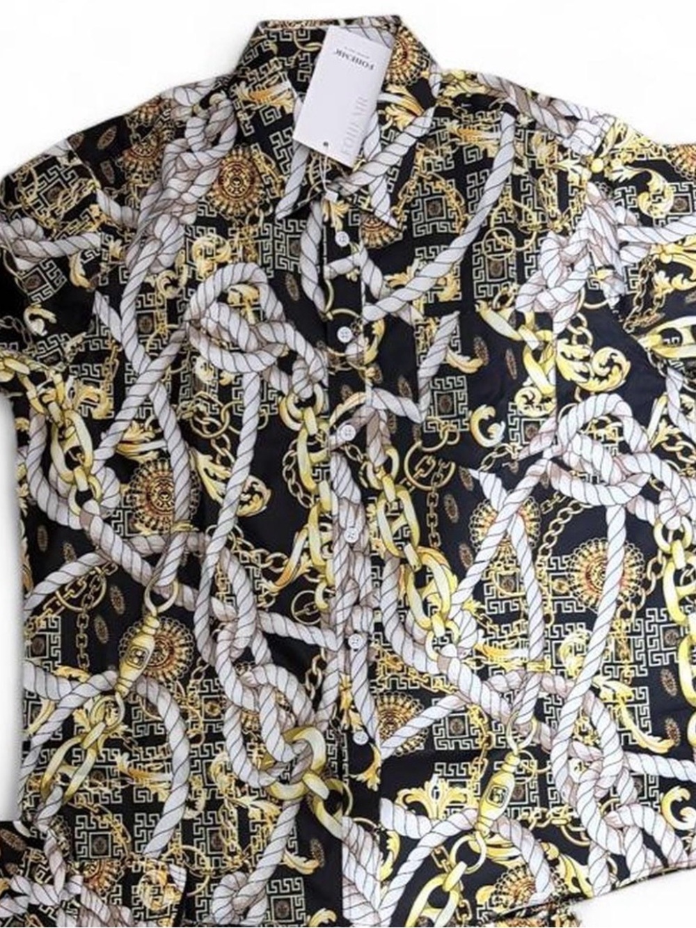 Fohemr black, gold, and white chain and rope‎ pattern shirt shorts bucket hat